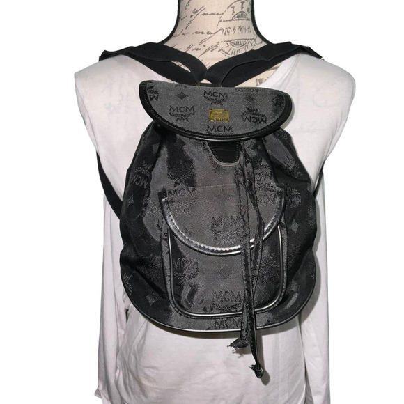 MCM Logo Nylon Small Black Backpack - Picture 1 of 15